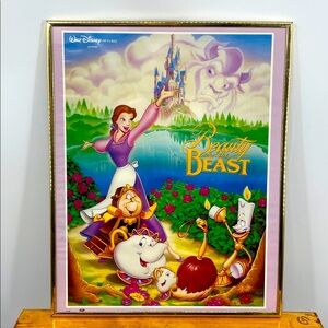 Vintage 90’s Disney Beauty and the Beast Poster Framed 16x20